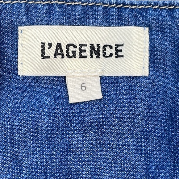 New L’Agence Denim Pleated Esmeralda Dress Button Front Blue Jean Stokes Sz 6 - Picture 9 of 16